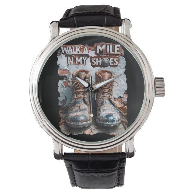 Gå en mile i mina skor - inspirationell Rustic Armbandsur (Framsida)