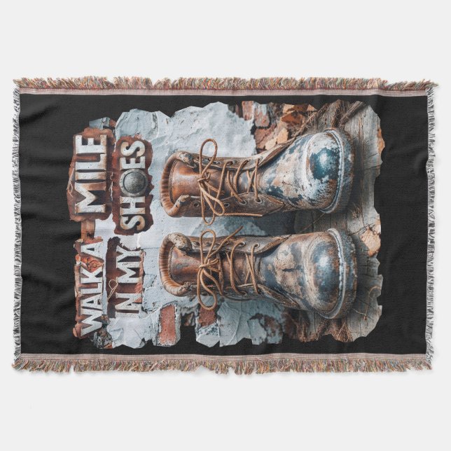 Gå en mile i mina skor - inspirationell Rustic Filt (Framsidan)