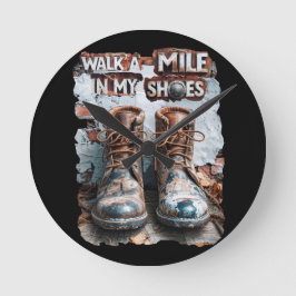 Gå en mile i mina skor - inspirationell Rustic Rund Klocka