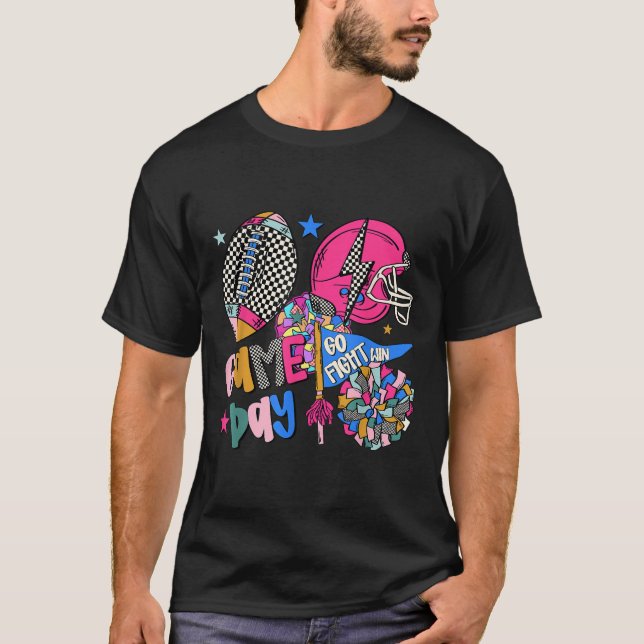 Gå Fight Vinn Touchdown Amerikansk Fotboll Matchda T Shirt (Framsida)