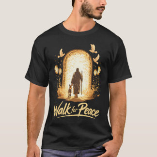 Gå för fred andlig munk med hund och duvor t shirt