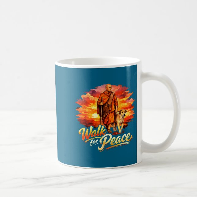 Gå för fred medveten munk andlig konst  kaffemugg (Höger)