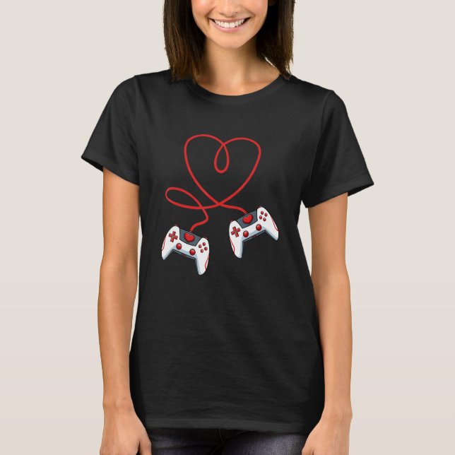 Ga för Heart Video Game Controller Valentines day  T Shirt (Framsida)