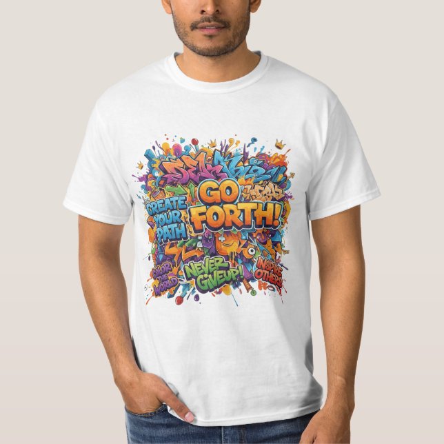 "Gå framåt" Graffiti Pop Art T-shirt (Framsida)