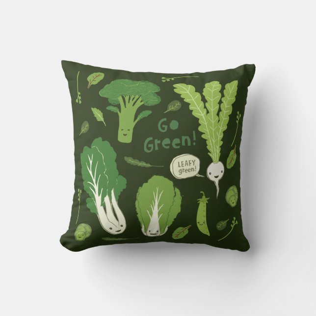 Gå Green! (Bladens Grönt!) Cute Veggies Kudde (Framsida)
