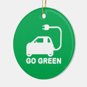 Gå grön ~ Drive Electric Cars Julgransprydnad Keramik