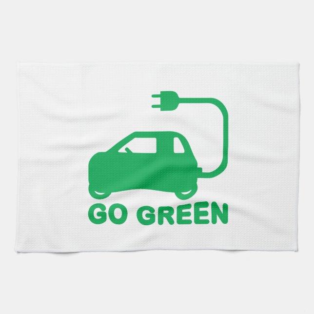Gå grön ~ Drive Electric Cars Kökshandduk (Horisontell)
