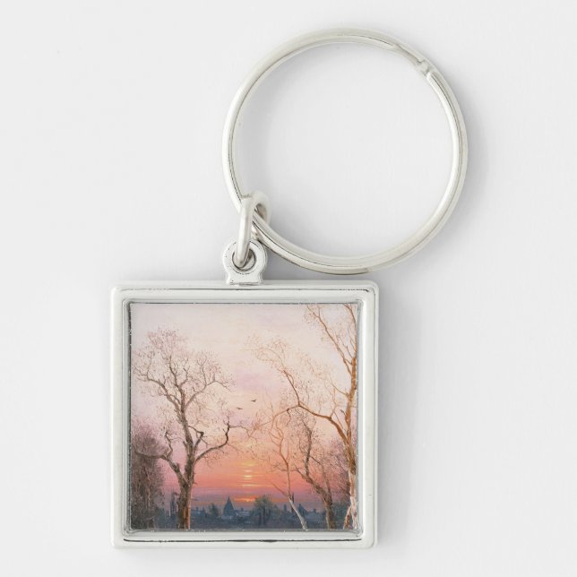 Gå hem fyrkantig silverfärgad nyckelring (Framsidan)