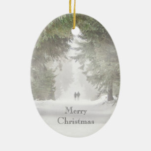 Gå i snön julgransprydnad keramik