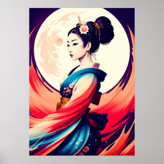 Gå in i den månskaliga japanska Geisha Poster