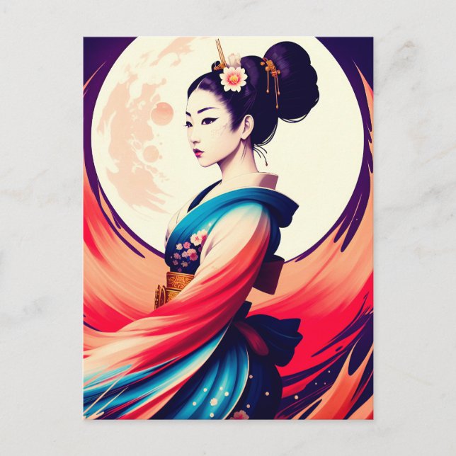 Gå in i den månskaliga japanska Geisha Vykort (Framsida)
