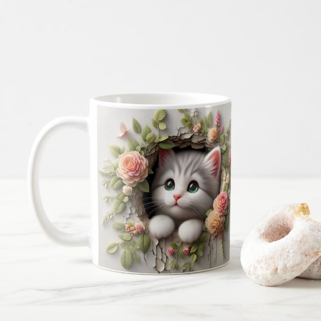 Gå in i en charmvärld med vår 3D Kitten Kaffemugg (Med munk)