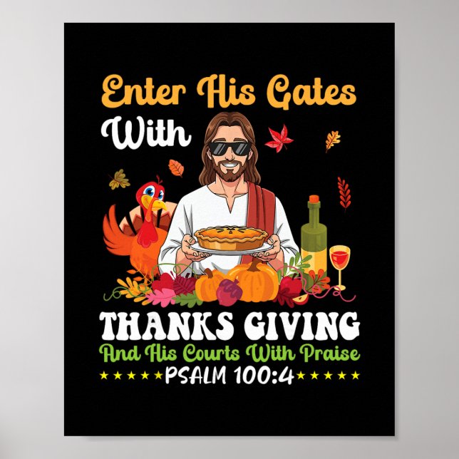 Gå in i hans portar med tacksamhet Psalm 100 4 Bib Poster (Framsidan)