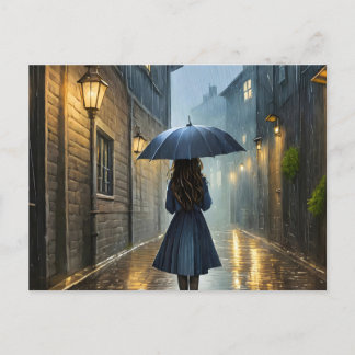 Gå in i regnet vykort