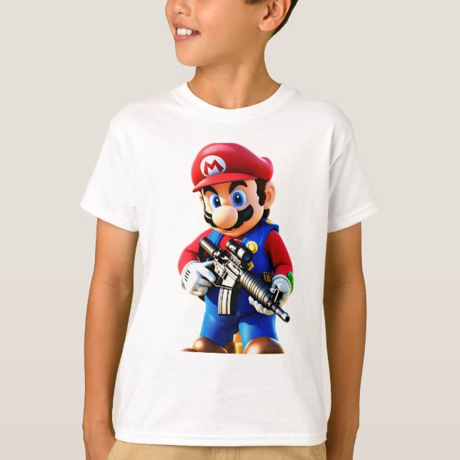 "Gå in i Retro Coolness med vår vita Mario Pri T Shirt (Framsida)