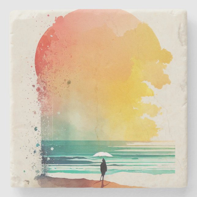 Gå in på Vinkara Abstrakt Beach Art Stenunderlägg (Framsidan)