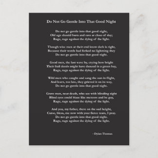 Gå inte Gentle dikt av Dylan Thomas Vykort
