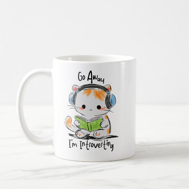 Gå Iväg, Jag Är En Introvert Kat Kaffemugg (Vänster)