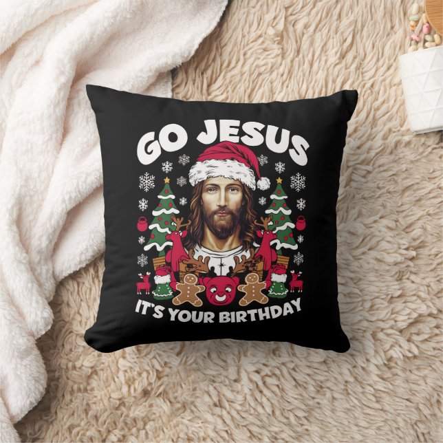 Gå Jesus det är din födelsedag ful jultröja Kudde (Filt)