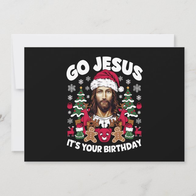 Gå Jesus Det Är Din Födelsedag Fula Jultröja Julkort (Framsida)