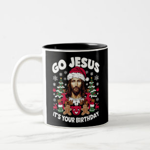 Gå Jesus Det Är Din Födelsedag Fula Jultröja Två-Tonad Mugg