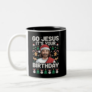 Gå Jesus Det Är Din Födelsedag Fula Jultröja Två-Tonad Mugg