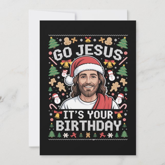 Gå Jesus Det Är Din Födelsedag Fula Jultröjor Julkort (Framsida)