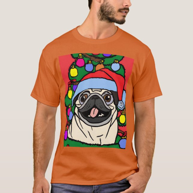 GÅ Julpug med julklapp och -retro T Shirt (Framsida)