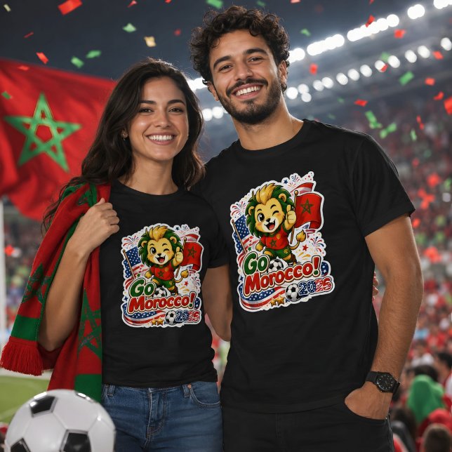 Gå Marocko Fotboll Lejon Fans T Shirt (Morocco World Cup 2016 T-shirt. )