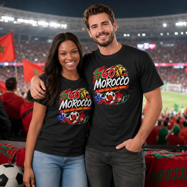 Gå Marocko Fotboll Lejon Fans T Shirt (Morocco World Cup 2026)