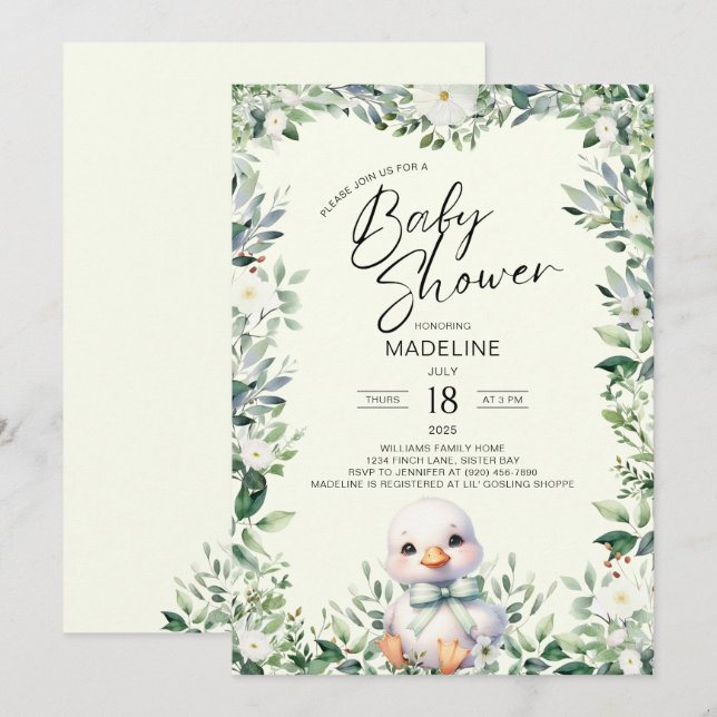 Gå med Bow Greenery Baby Shower-inbjudan Inbjudningar (Fram/baksida)