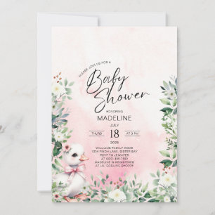 Gå med Bow Rosa Girl Baby Shower-inbjudan Inbjudningar