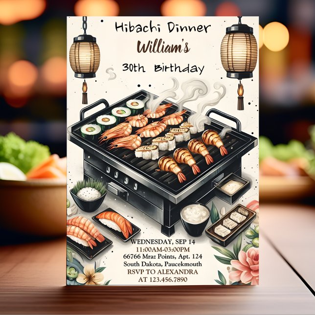 Gå med Chef Bbq Japanska Sushi Hibachi 30års födel Inbjudningar (Skapare uppladdad)