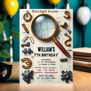 Gå med Clue Spy Escape Room 7:e Birthday-inbjudan Inbjudningar