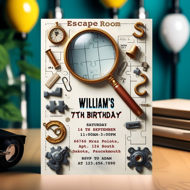 Gå med Clue Spy Escape Room 7:e Birthday-inbjudan Inbjudningar (Skapare uppladdad)