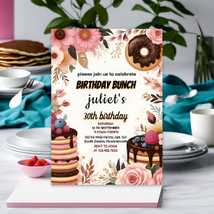 Gå med Donut-pannkakans vuxen rosa Brunch 30års fö Inbjudningar