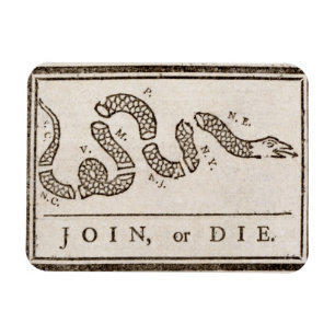 Gå med eller Die Benjamin Franklin Tecknad Magnet