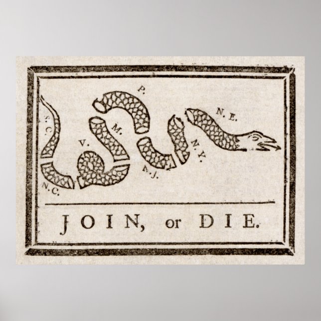 Gå med eller Die Franklin Rattlesnake politisk Tec Poster (Framsidan)