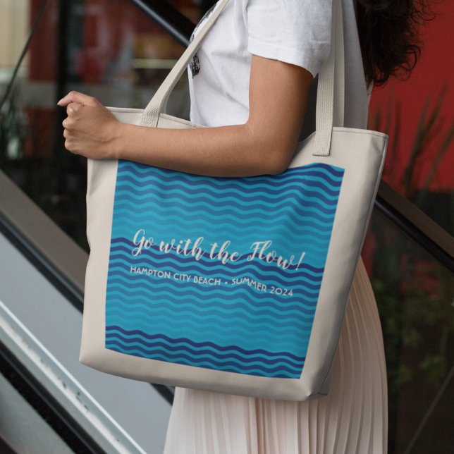 "Gå med flöde" blå Vågar-verktygslåda Jumbo Tygkasse (Go With The Flow Blue Waves Tote/Beach Bag)