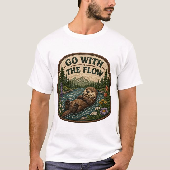 Gå Med Flödet Utter Broderad Lapp T Shirt (Framsida)