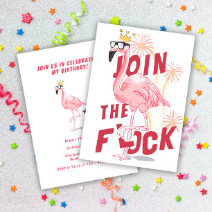 Gå med Födelsedagsfesten Flock Funny Rosa Flamingo Inbjudningar