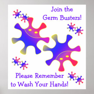 Gå med Germ Busters - Tvätta Händer! Signera Poster
