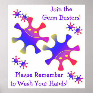 Gå med Germ Busters - Tvätta Händer! Signera Poster