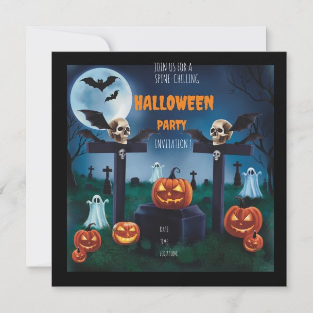 "Gå med i den spöklika nattens kyrkogård Halloween Inbjudningar (Framsida)