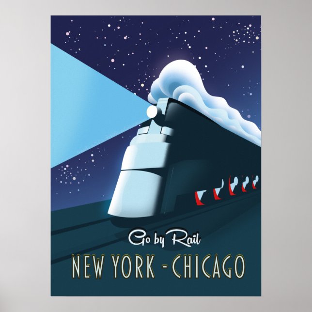 "Gå med järnväg" New York - Chicago Poster (Framsidan)