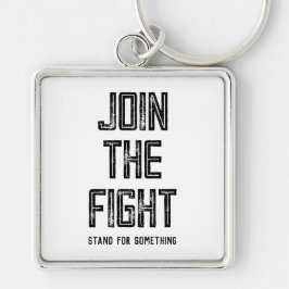Gå med kampen fyrkantig silverfärgad nyckelring