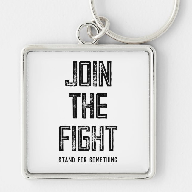 Gå med kampen fyrkantig silverfärgad nyckelring (Framsidan)