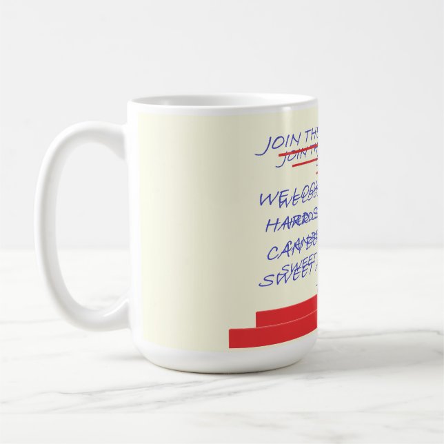 GÅ MED MEDDELANDET ROLIGT FÖR KLUBB BLÅ OCH RÖD KAFFEMUGG (Vänster)