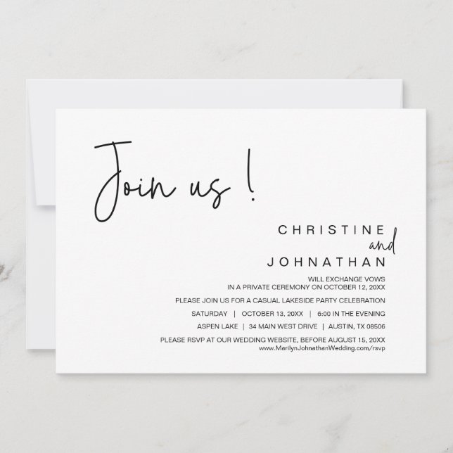 Gå med oss, Bröllop Elopement Middag, Party, Danci Inbjudningar (Framsida)