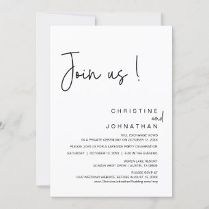 Gå med oss, Bröllop Elopement Middag, Party, Danci Inbjudningar